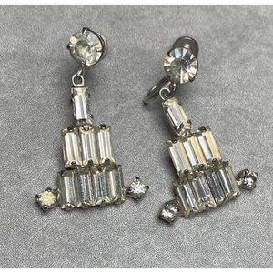 Vintage  Estate Signed Weiss Chandelier  Rhinestone Earrings Screw Back STUNNING